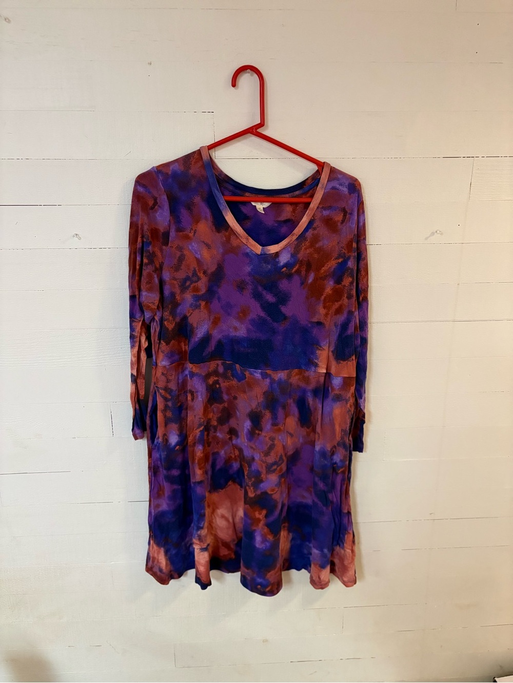 Terra & Sky Plus Size 1X Purple Tie Dye Dress with Pockets